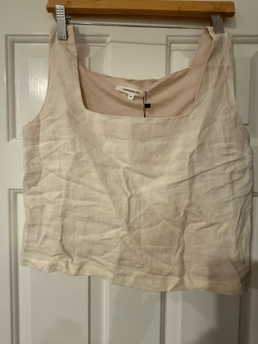 Emerson Fry Cream Linen Square Neck Crop Tank
